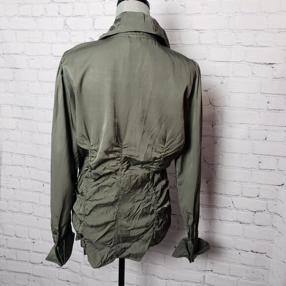 Ethyl Olive Green Ruched Jacket with crystal rhinestone zipper NWT size Large - Picture 8 of 14
